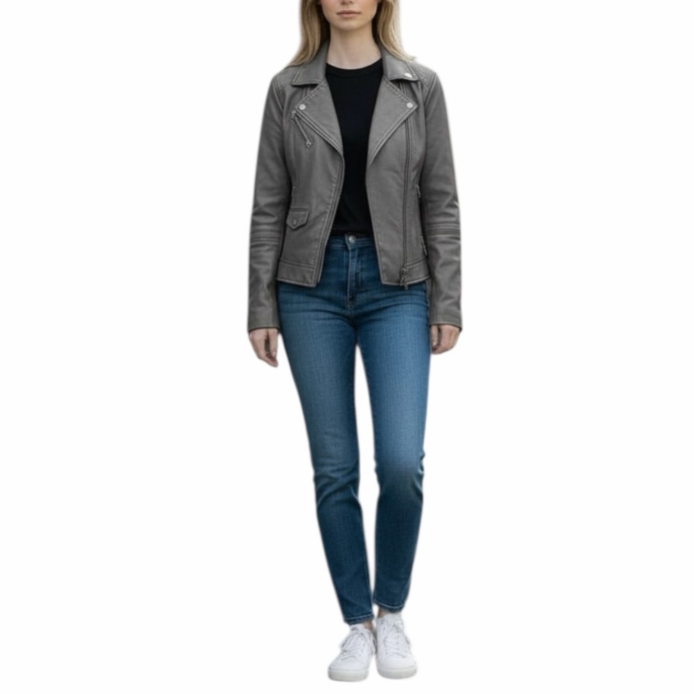 Michael Kors Leather‎ Jacket 100% Genuine Grey Zip Front Size Small MSRP $525